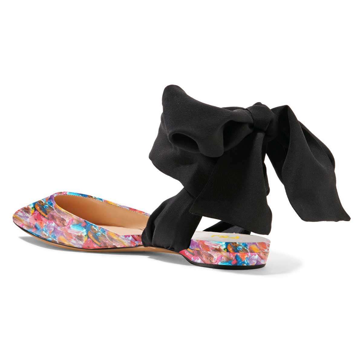 Floral Print Patent Leather Strappy Design Flats for Women