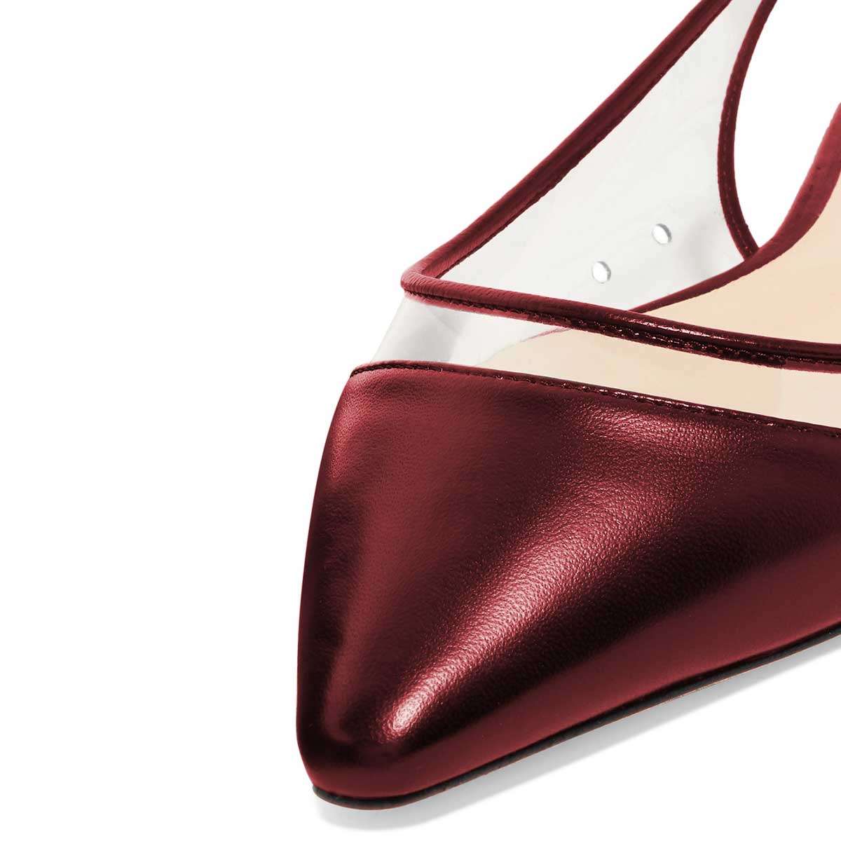 Maroon Trendy Shoes Pointed Toe Clear Slingback Flats for Women
