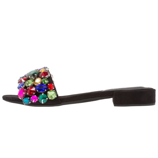 Colorful Rhinestone Women's Slide Sandals Open Toe Flats