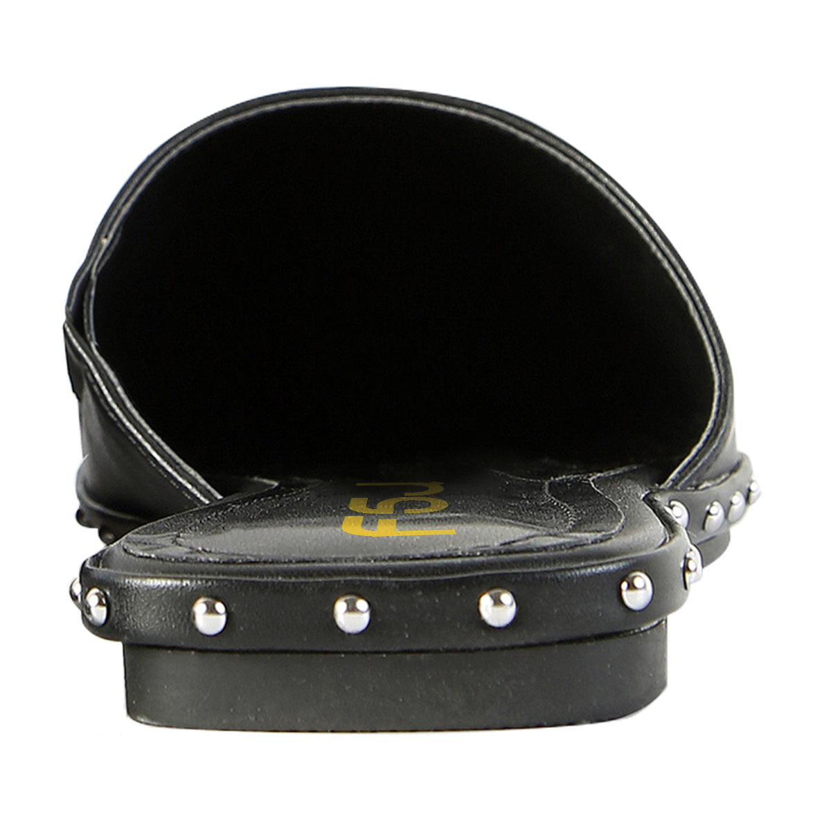 Women's Black Pointed Toe Studded Comfortable Flat Mules