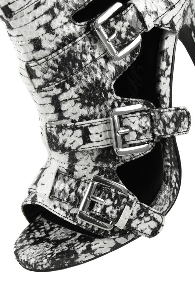 Black & White Python Peep Toe Cut-Out Buckle Heeled Ankle Boots