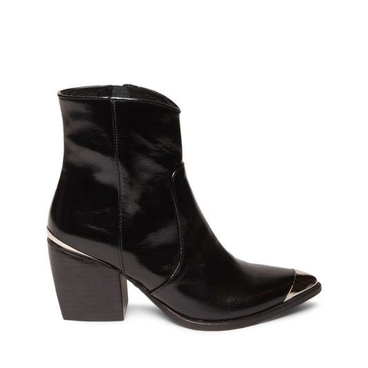 Black Pointed Toe Chunky Heel Side Zipper Western Ankle Boots