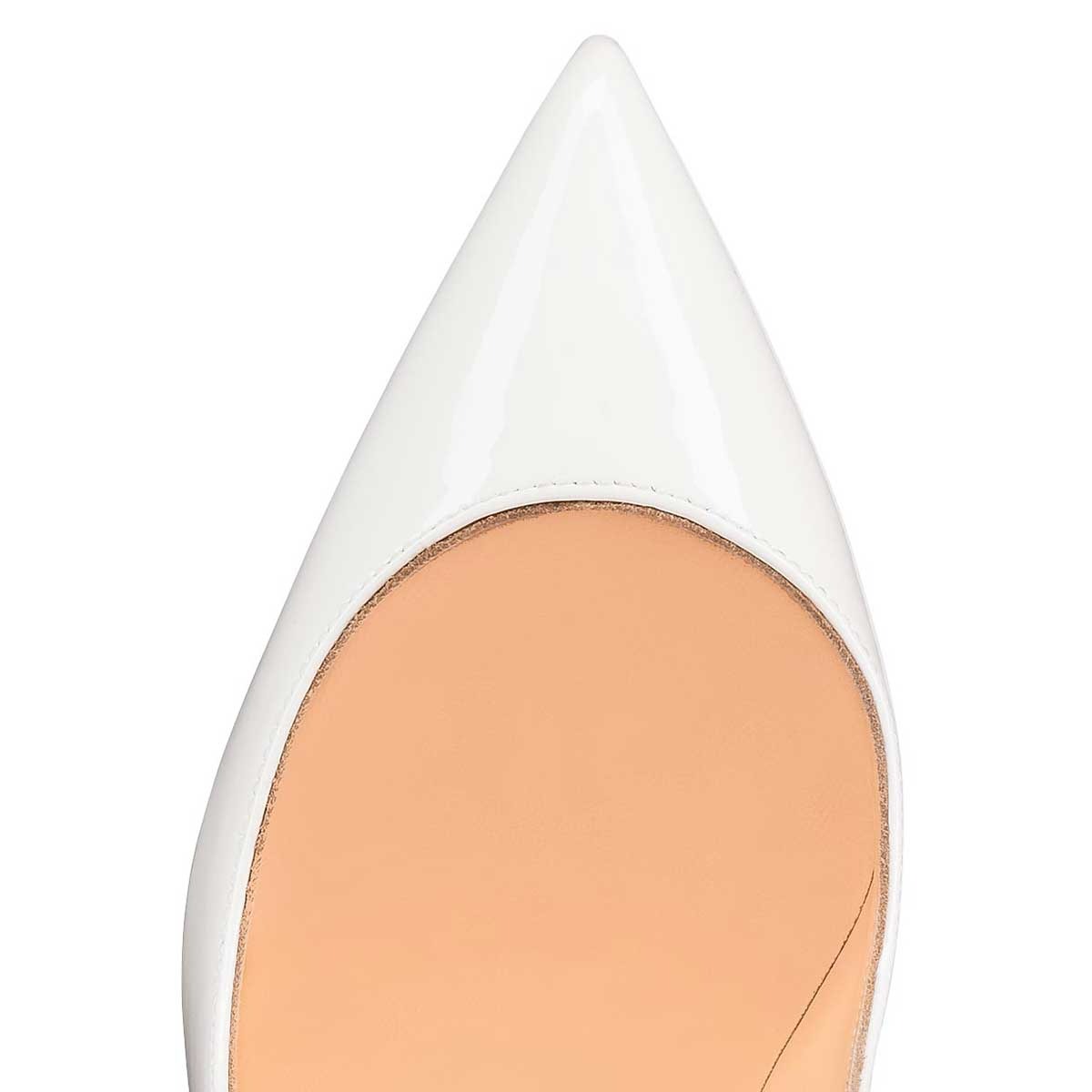 Women's Patent Leather Pointed Toe Decorative Heel White Pumps