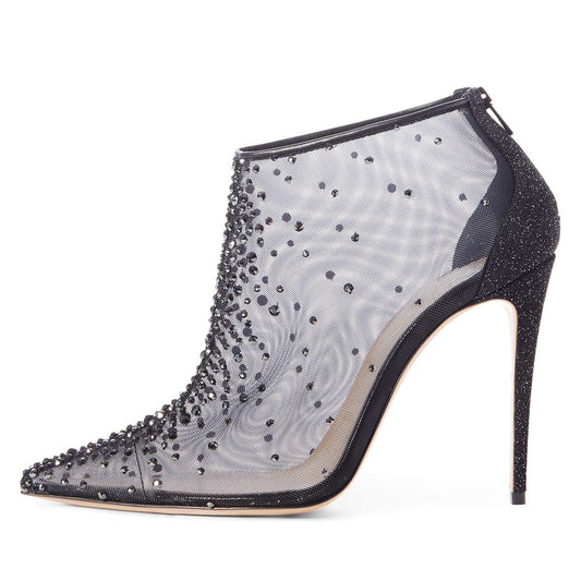 Women's Black Web Pointed Toe Ankle Boots