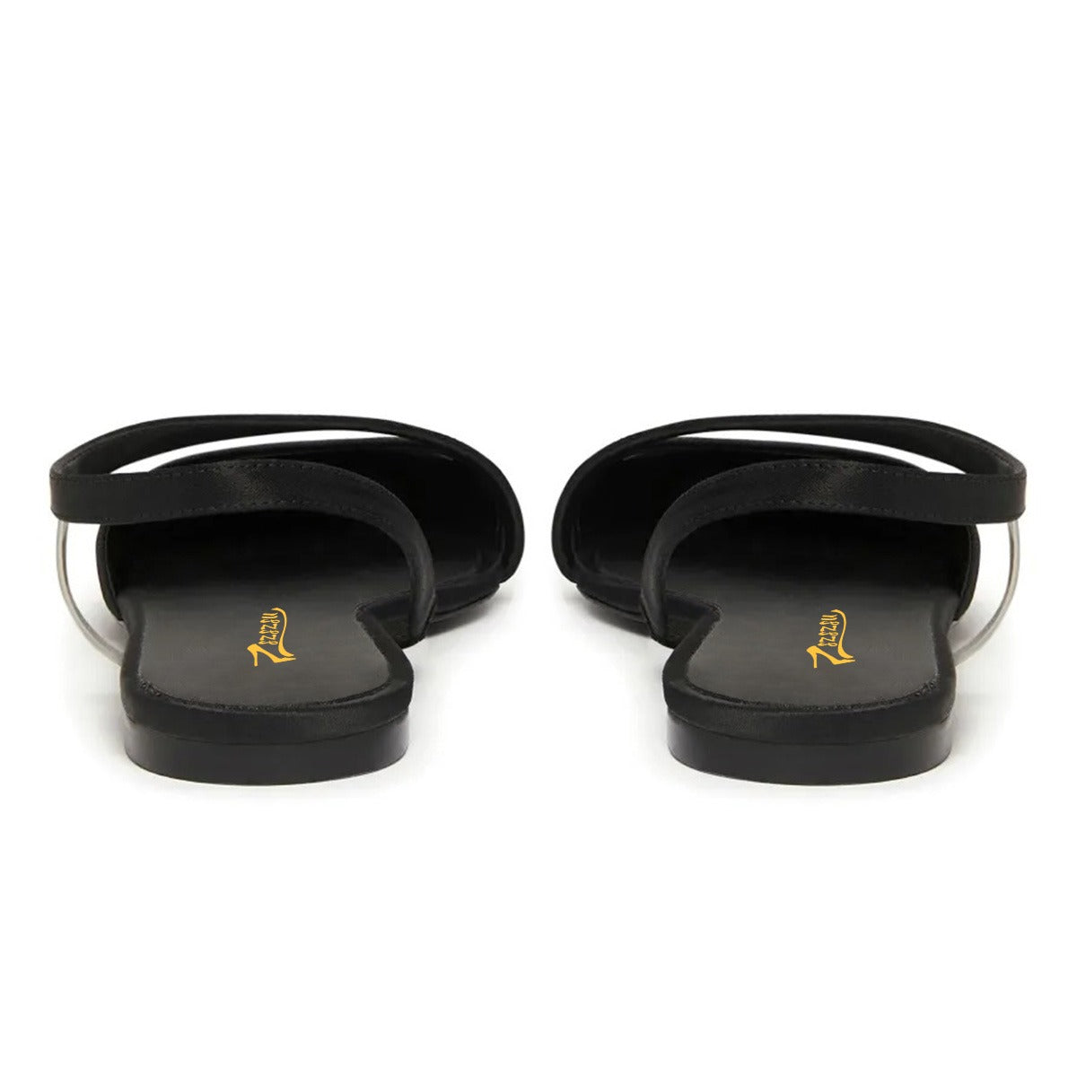 Satin Slip-On Clear PVC Strap Slingback Pointed Toe Flats in Black