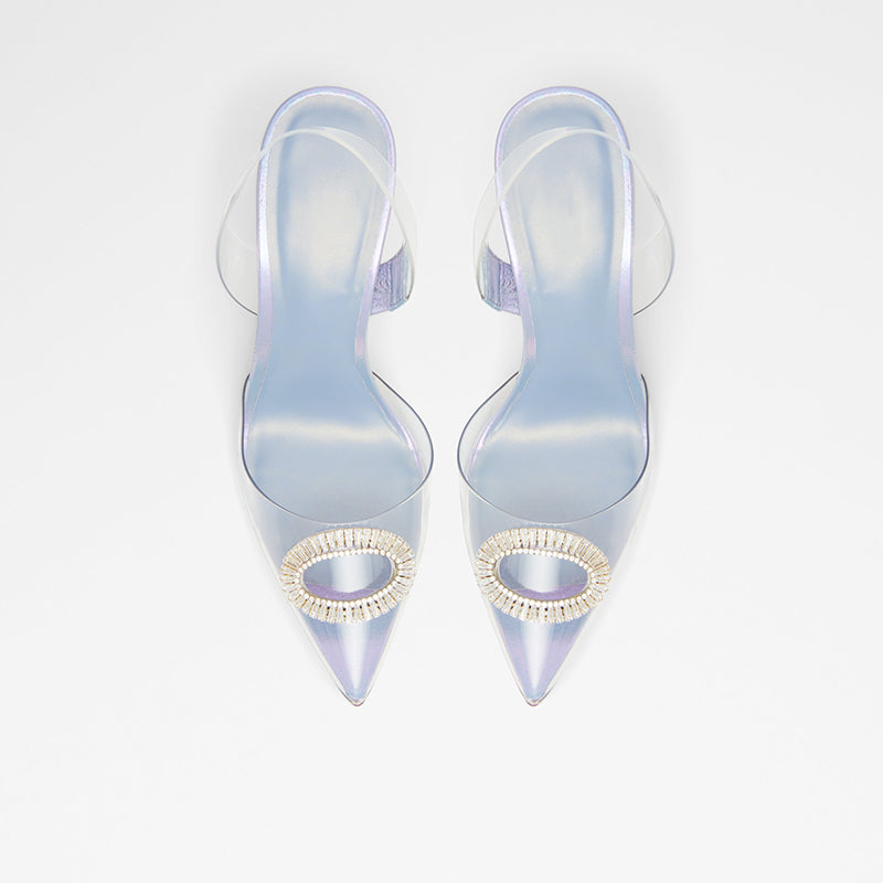 Women's Slingback Shoes Pointed Toe Rhinestone Buckle Clear Pumps