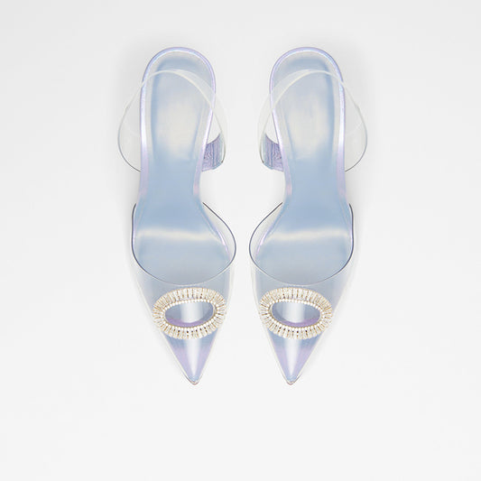 Women's Slingback Shoes Pointed Toe Rhinestone Buckle Clear Pumps