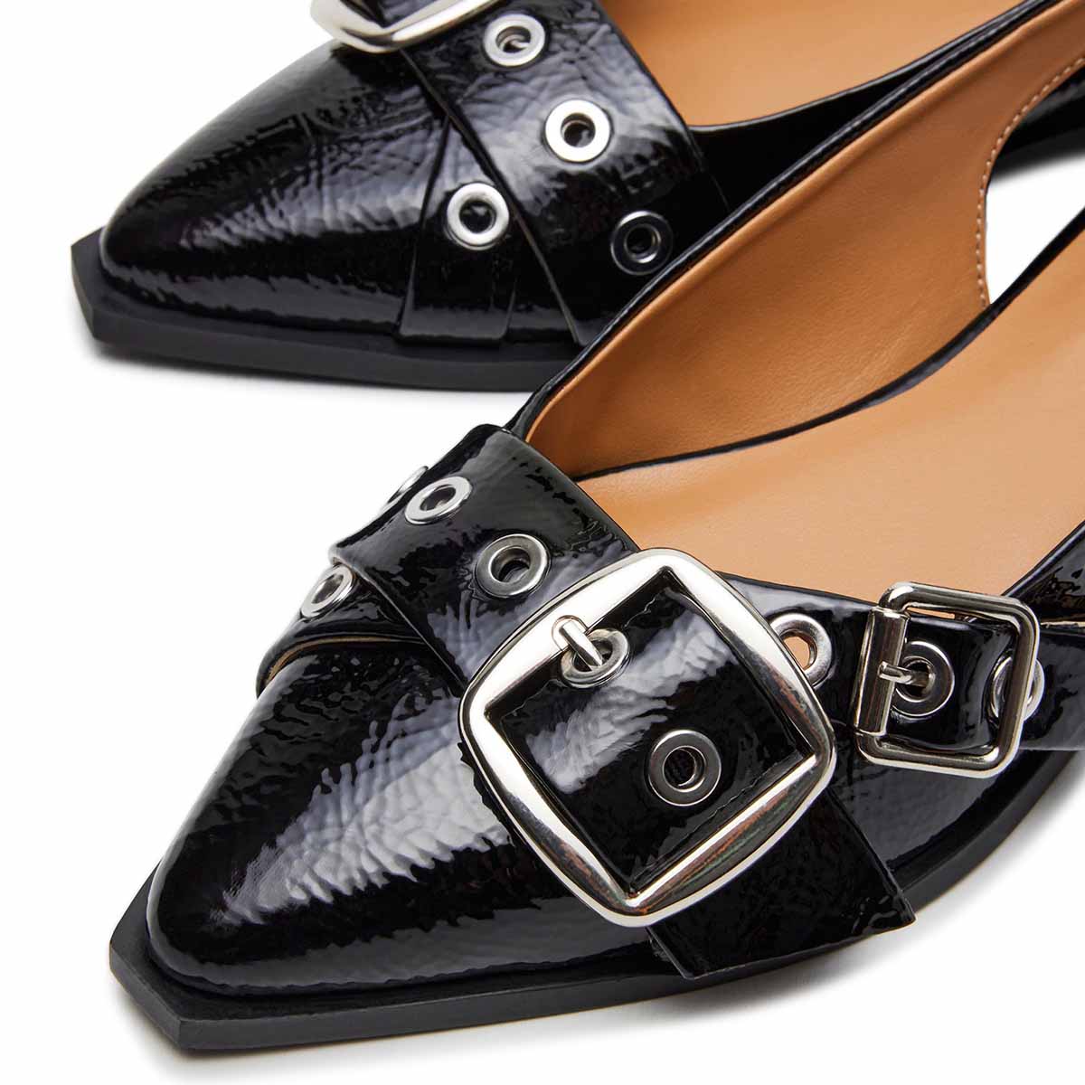 Women's Faux Leather Pointed Toe Classic Black Slingback Flats