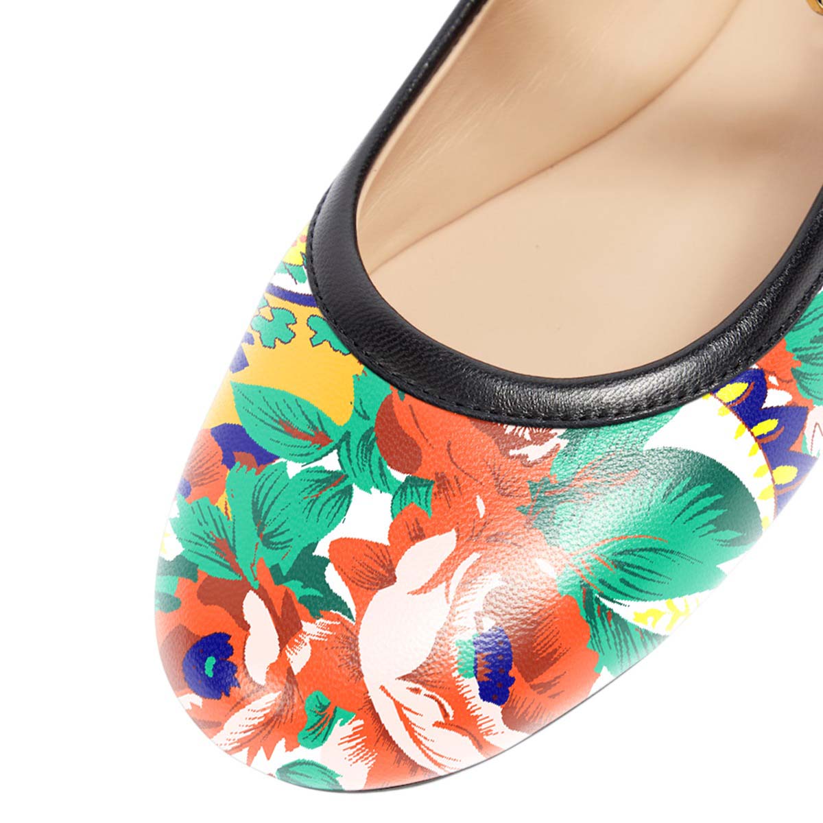 Multicolor Floral Print Round Toe Buckle Strap Mary Jane Flats