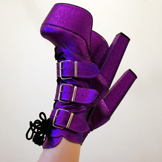 Women's Round Toe Platform Shoes Strappy Chunky Heel Ankle Boots