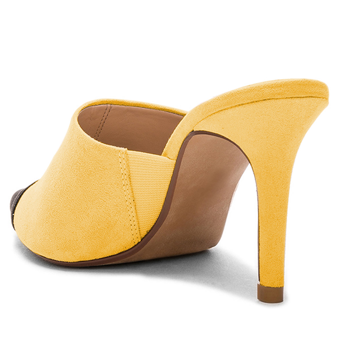 Yellow and Black Vegan Suede Pointed Toe Stiletto Heel Mules Shoes