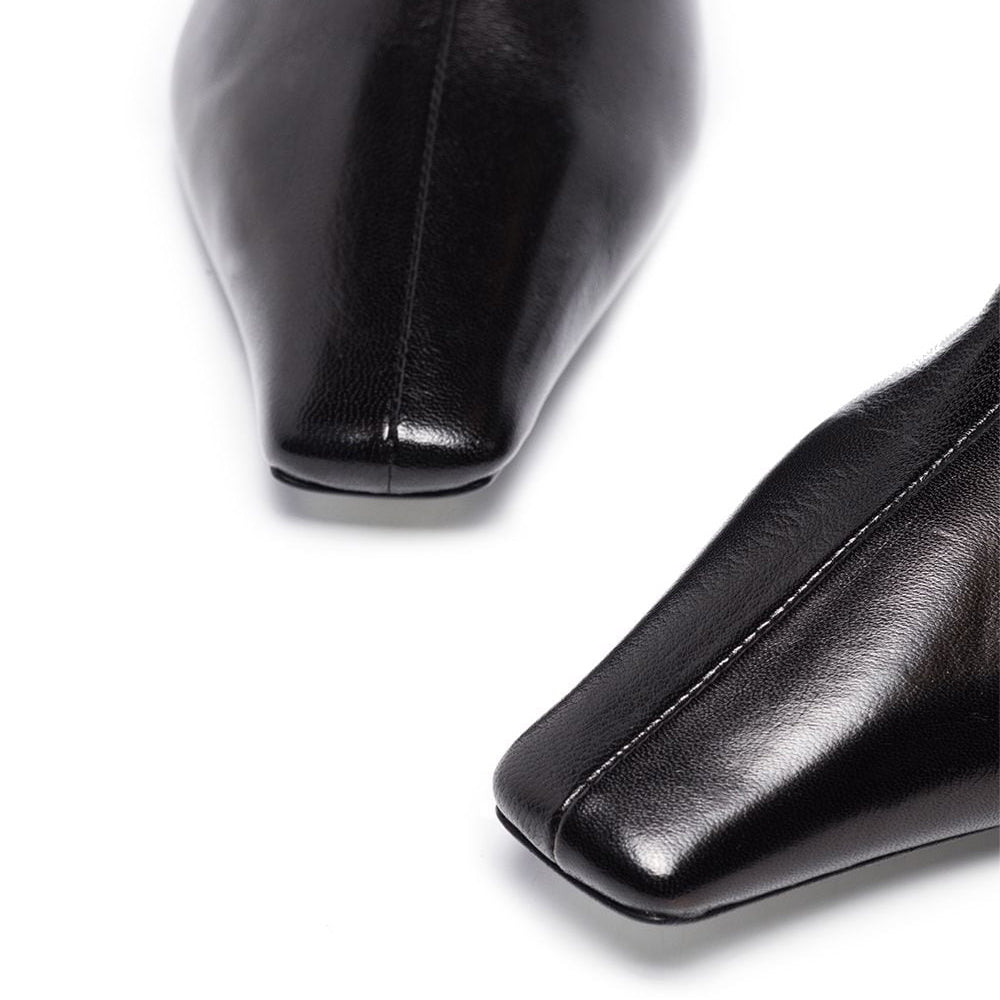 Black Square Toe Kitten Heel Dressy Knee High Boots for Women