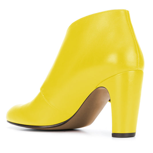 Yellow Buckle Chunky Heel Ankle Boots