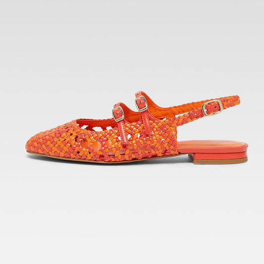 Stylish Orange Woven Round Toe Slingback Flats for Women
