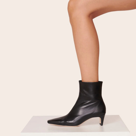 Black Snip Toe Zipper Ankle Boots for Women with Block Heel