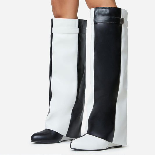 Black And White Simple Boots Fashion Knee High Boots