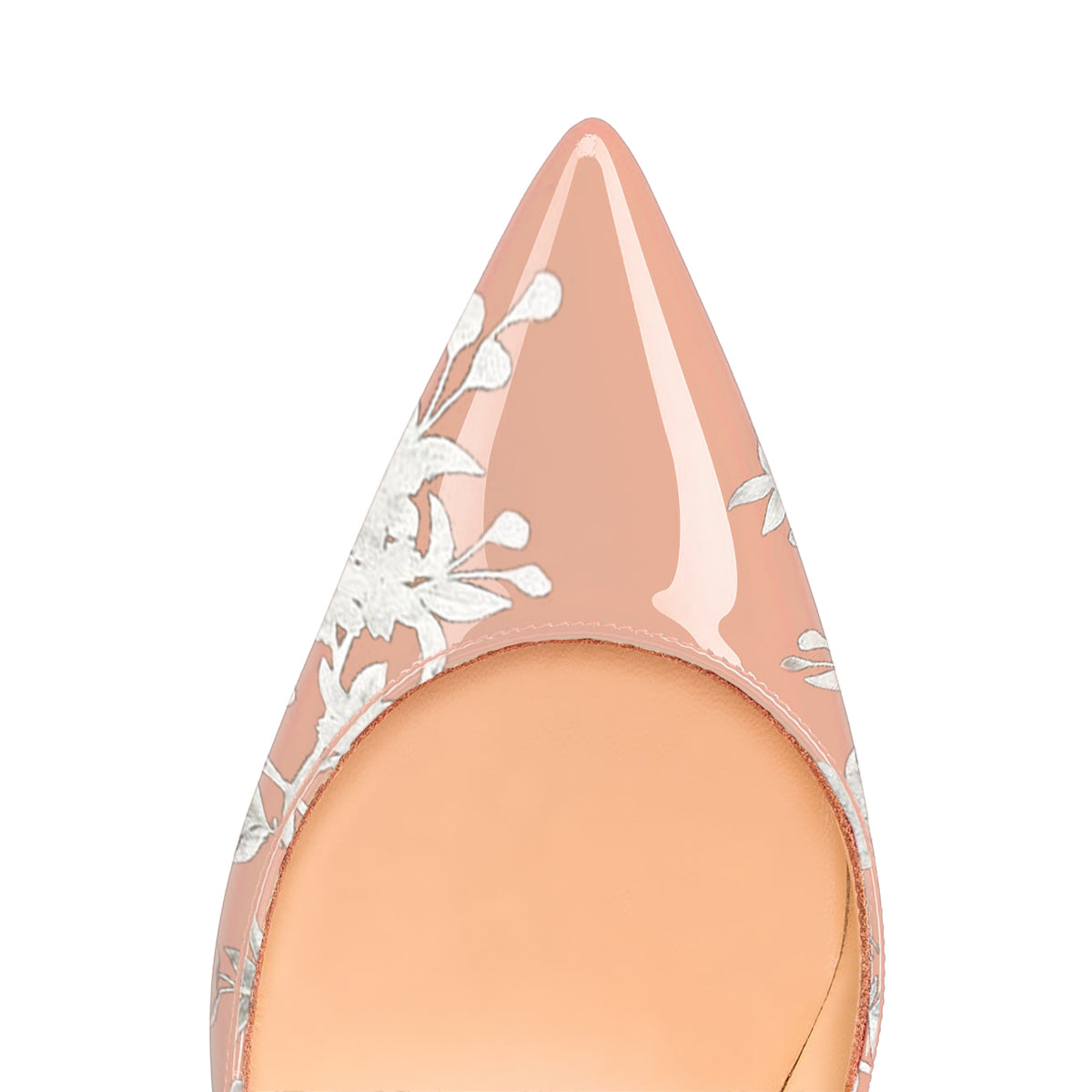 Women's Elegant Blush Patent Leather Pointed Toe Floral Pumps Heels