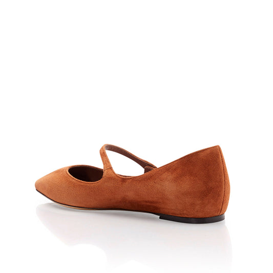 Vintage Tan Vegan Suede Pointed Toe Mary Jane Flats