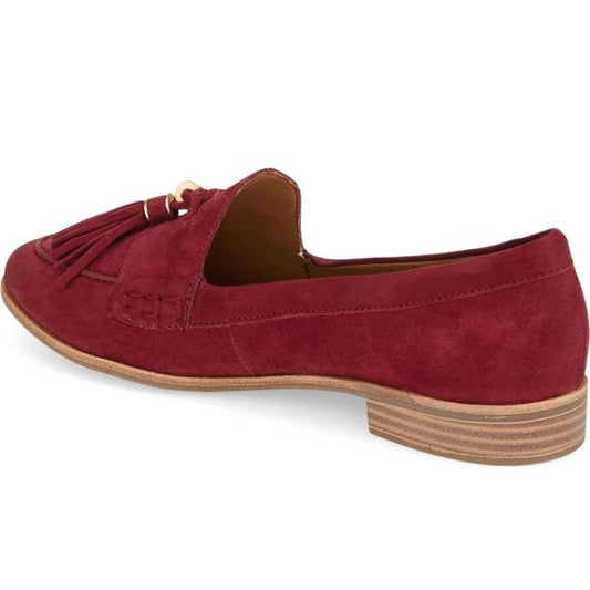 Maroon Vegan Suede Round Toe Women's Loafers with Tassel