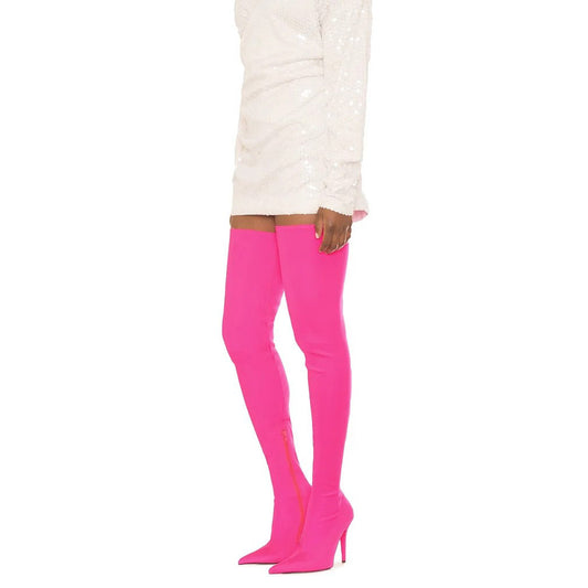 Women's Y2K Hot Pink Stiletto Heel Thigh-High Stretch Boots