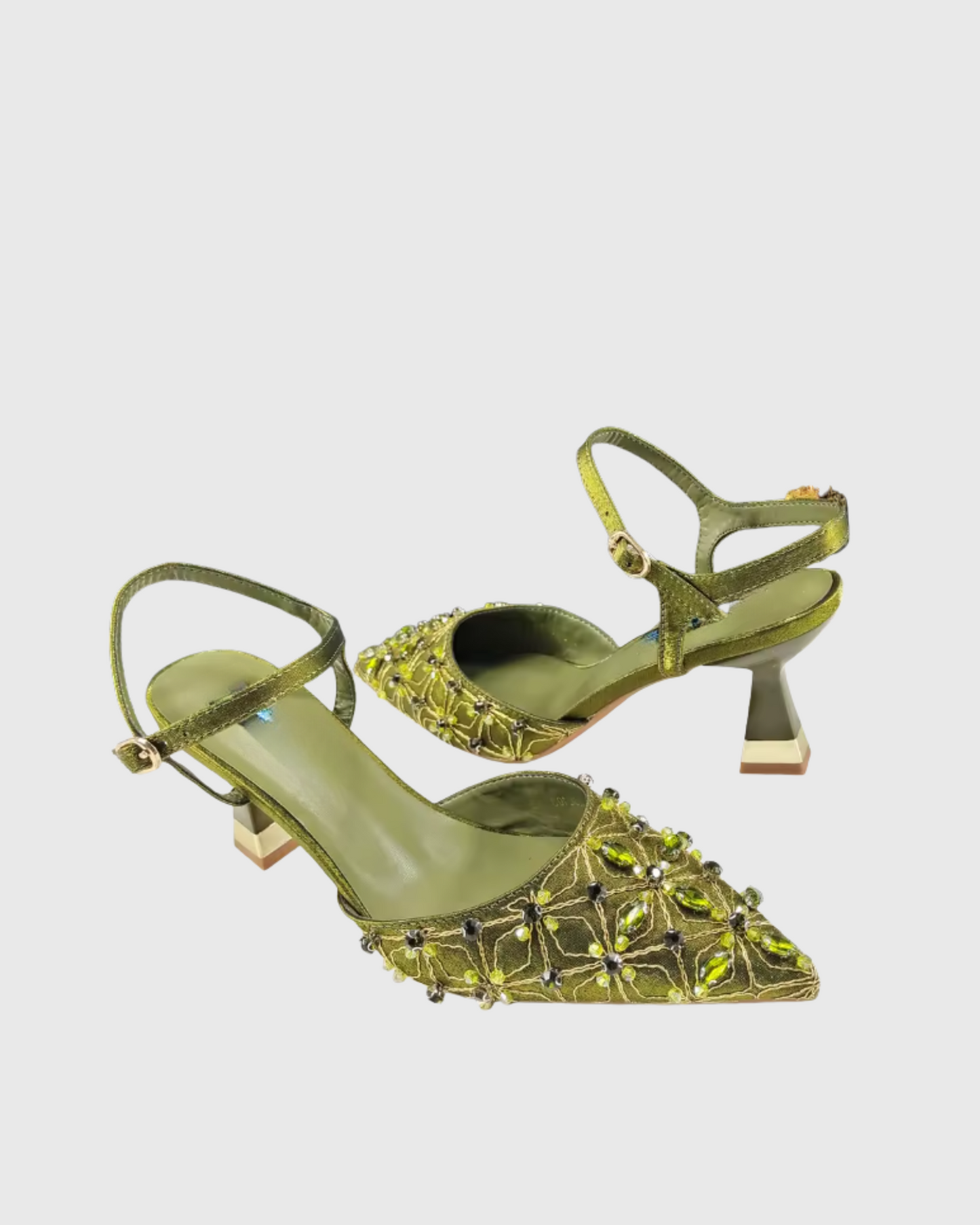Flora Rhinestone Slingback Pumps In Olive