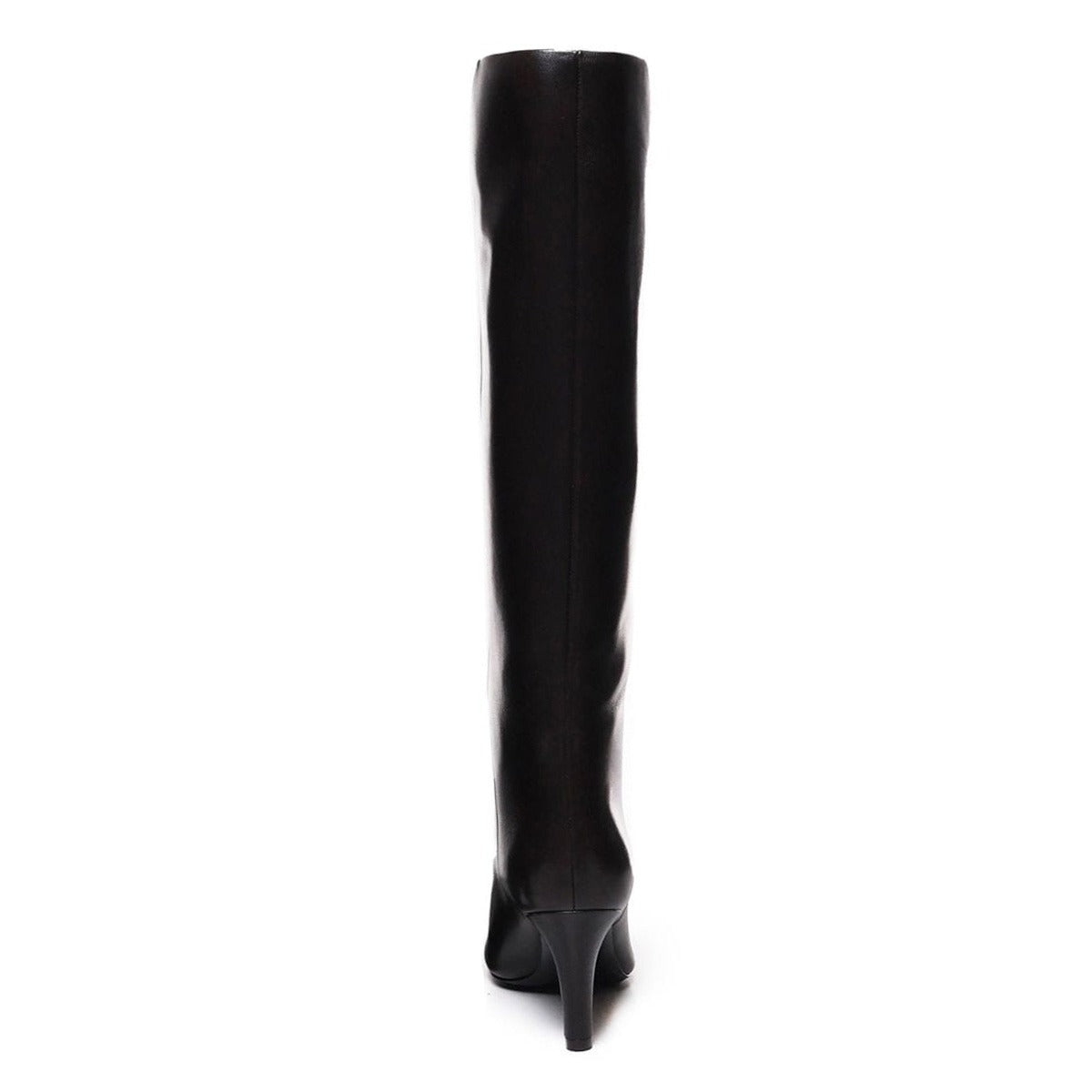 Simple Black Square Toe Cone Heel Vegan Leather Knee High Boots