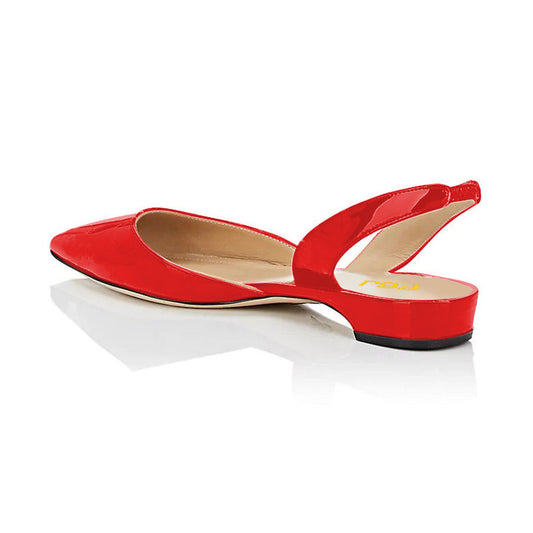 Red Patent Leather Slingback Shoes Pointed Toe Comfortable Flats