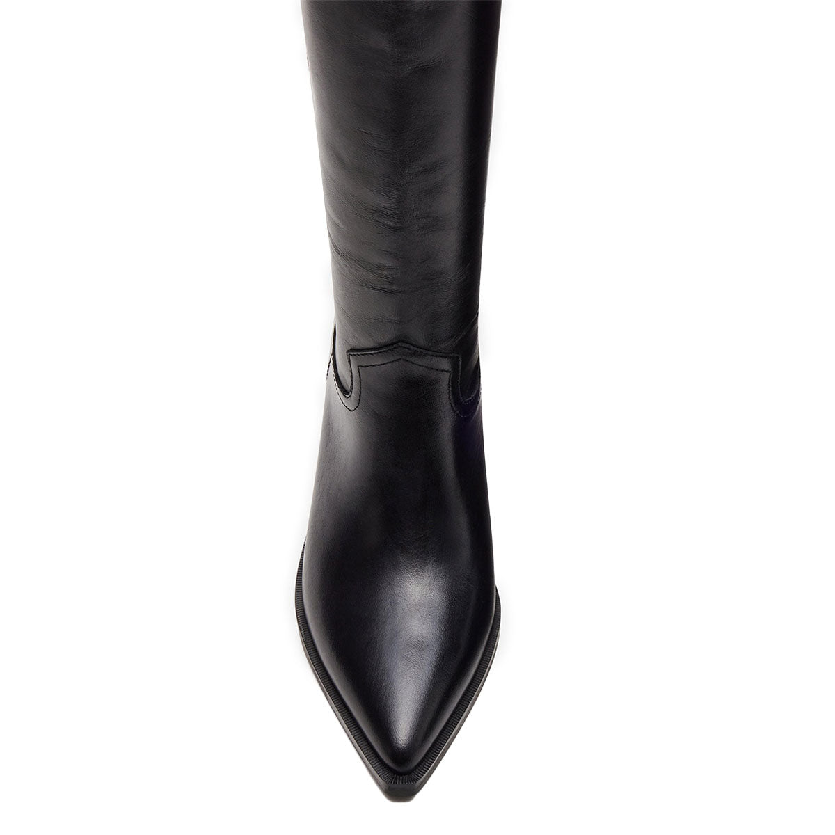Black Vegan Leather Pointed Toe Chunky Heel Knee High Boots for Women