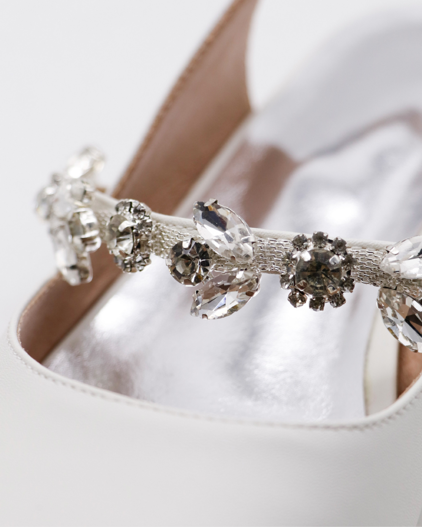 Nerina Rhinestone Strap Leather Flats In White