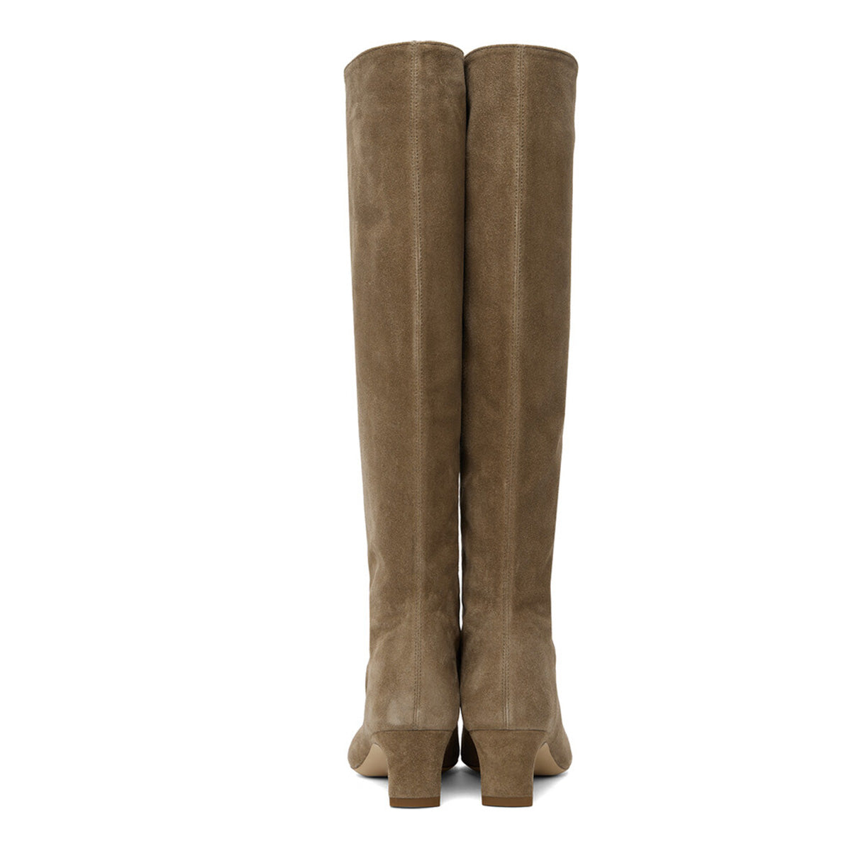 Taupe Square Toe Block Heel Pull-On Knee High Boots for Women
