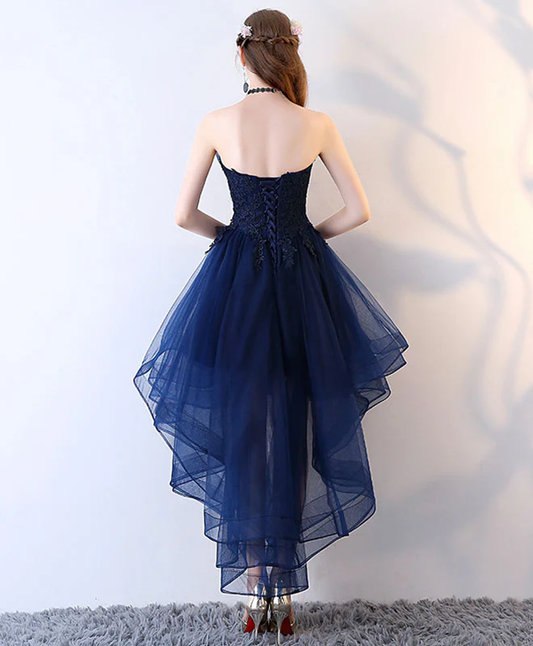 Retro Navy Blue Strapless Ruffled Hem Design A-line Tulle Party Dress Homecoming Dress TP4061