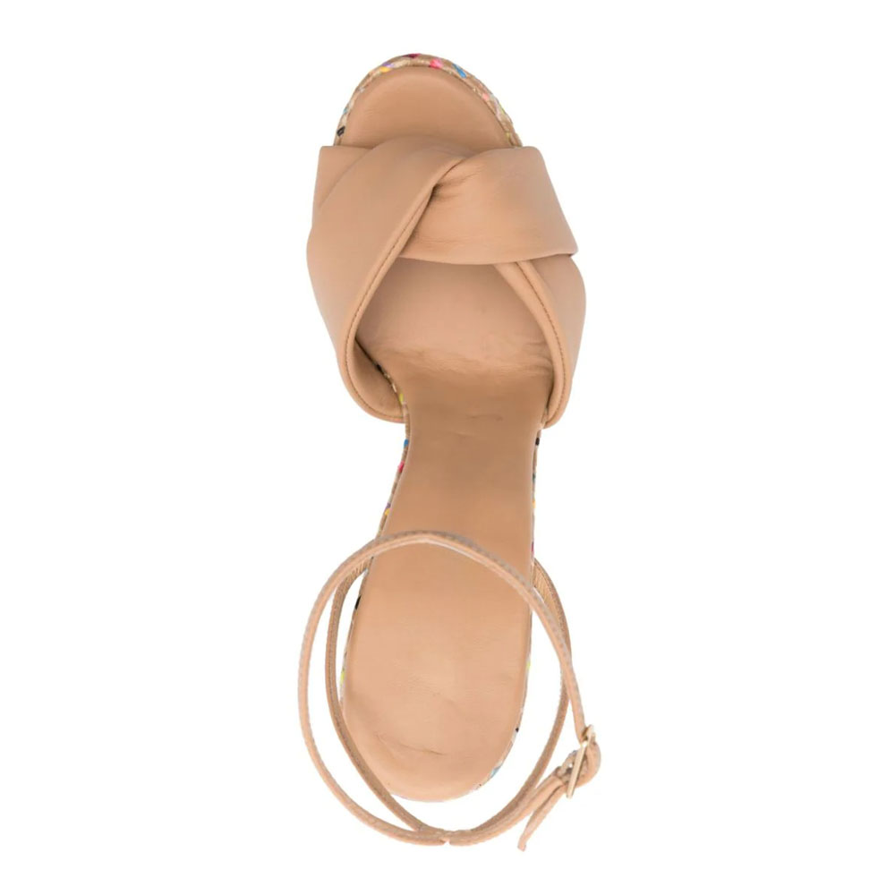 Nude Twist Band Colorful Woven Platform Ankle Strap Heeled Sandals