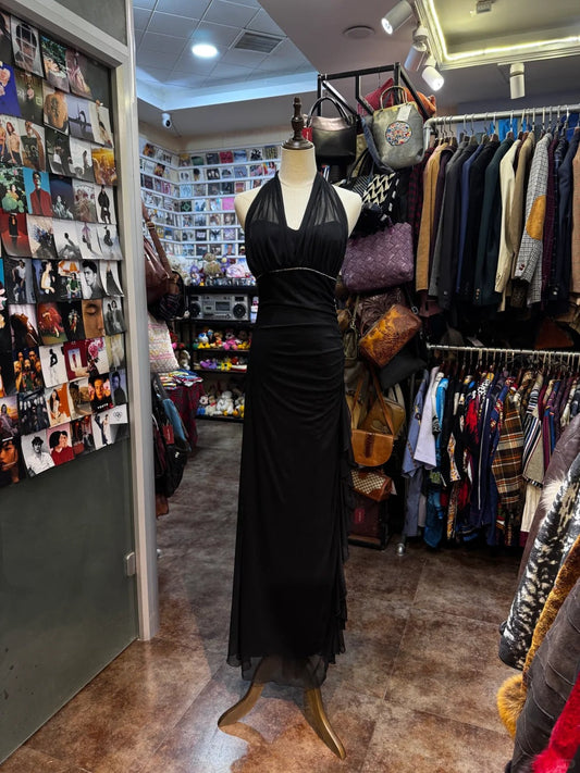 Elegant Black Mermaid Halter Neck Chiffon Long Prom Dress Evening Dress P4143