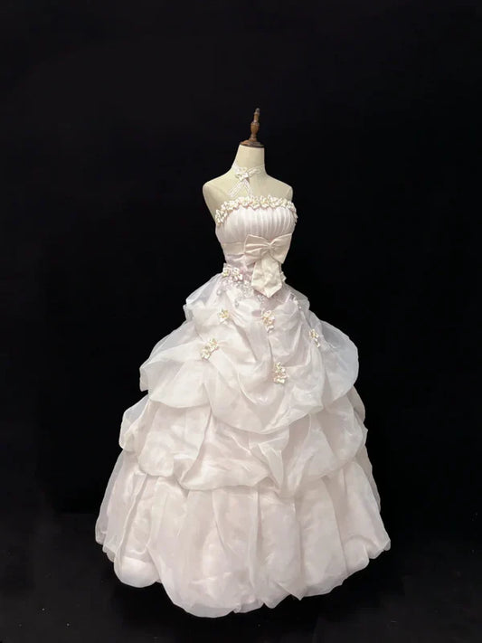 Elegant Light Pink Strapless Satin Sweet 16 Quinceanera A-Line Evening Dress Ball Gown TP4279