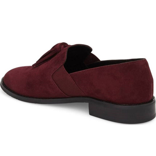 Maroon Vegan Suede Tassel Decor Round Toe Women's Loafers