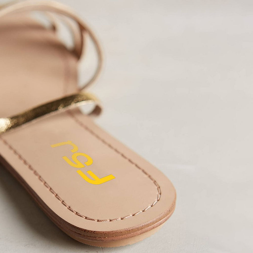 Gold Gladiator Sandals Open Toe Comfortable Flats Strappy Shoes