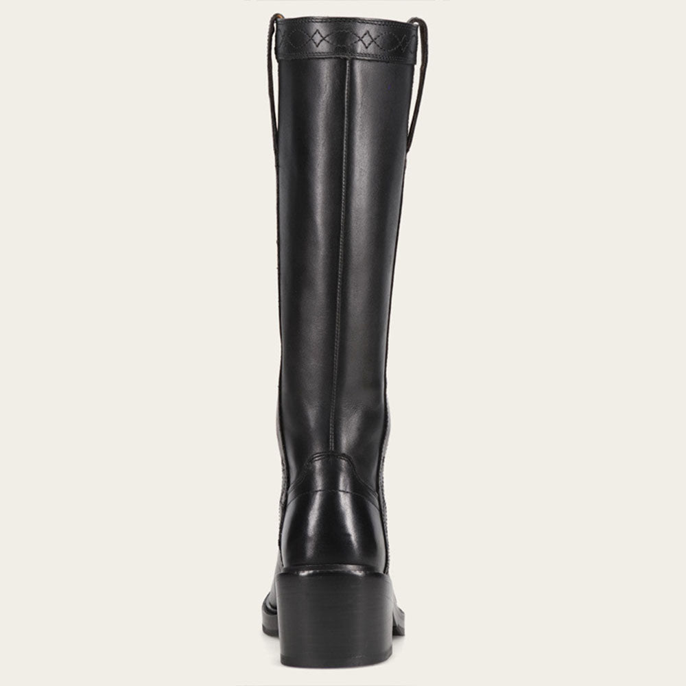 Black Pull-On Square Toe Block Heel Knee High Boots for Women