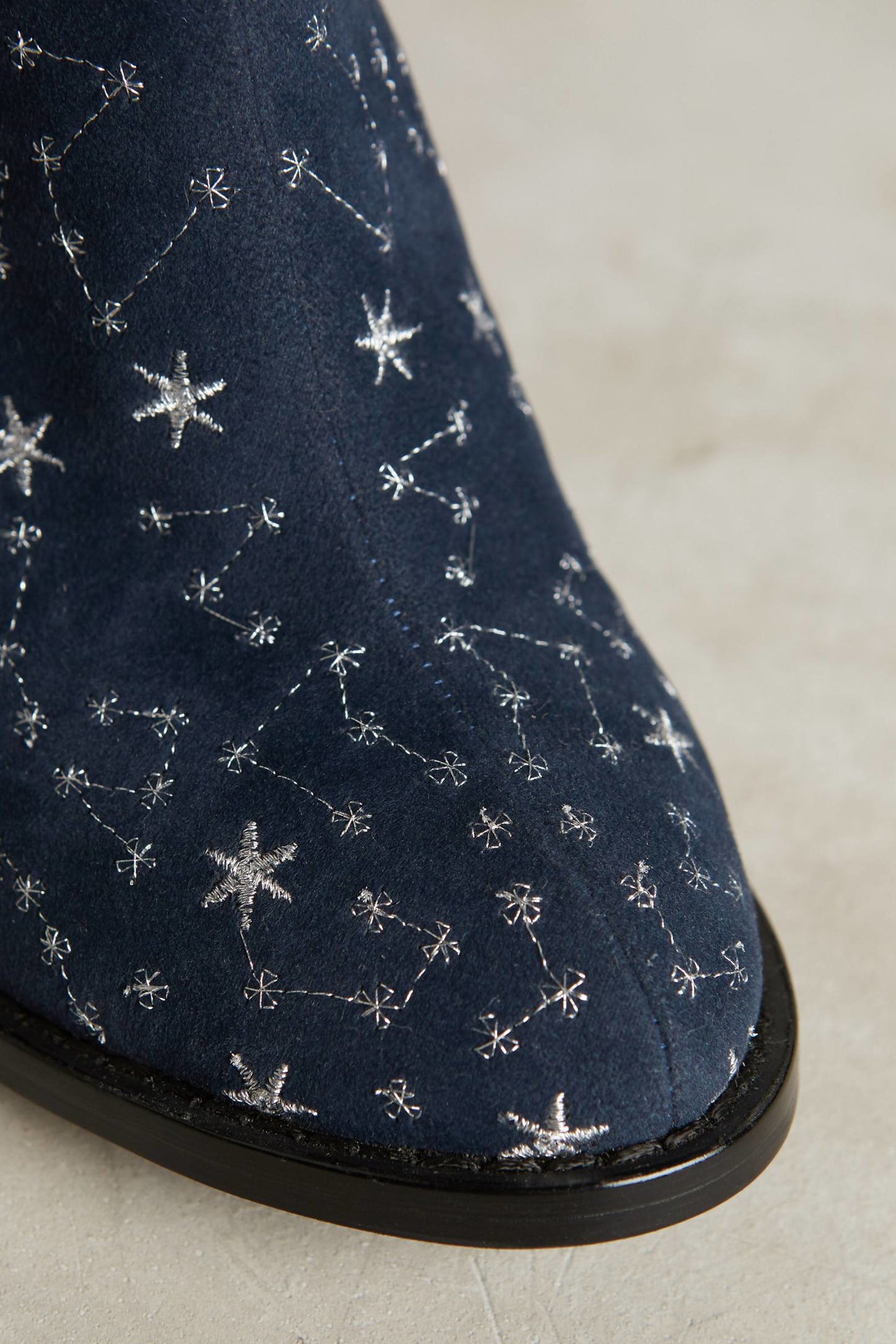 Navy Constellation Pattern Embroidered Chunky Heel Ankle Boots