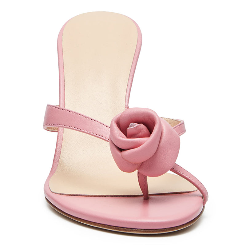 Pink Women's Open Toe Flower Mule Heels Wedge Thong Sandals