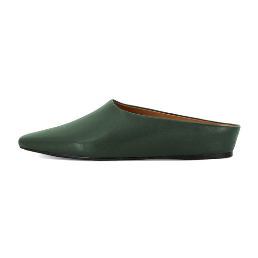 Vegan Leather Wedge Heel Square Toe Simple Mules Shoes in Green