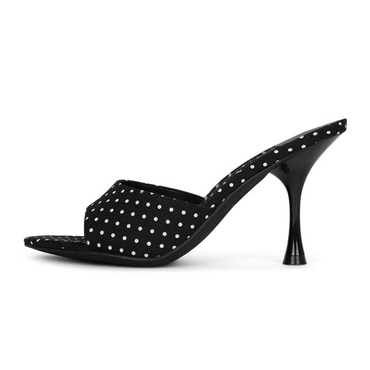 Black and White Polka Dots Open Toe Slip-On Classic Mule Heels