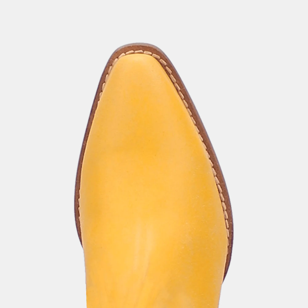 Yellow Fringe Snip Toe Studded Chunky Heel Short Boots for Women