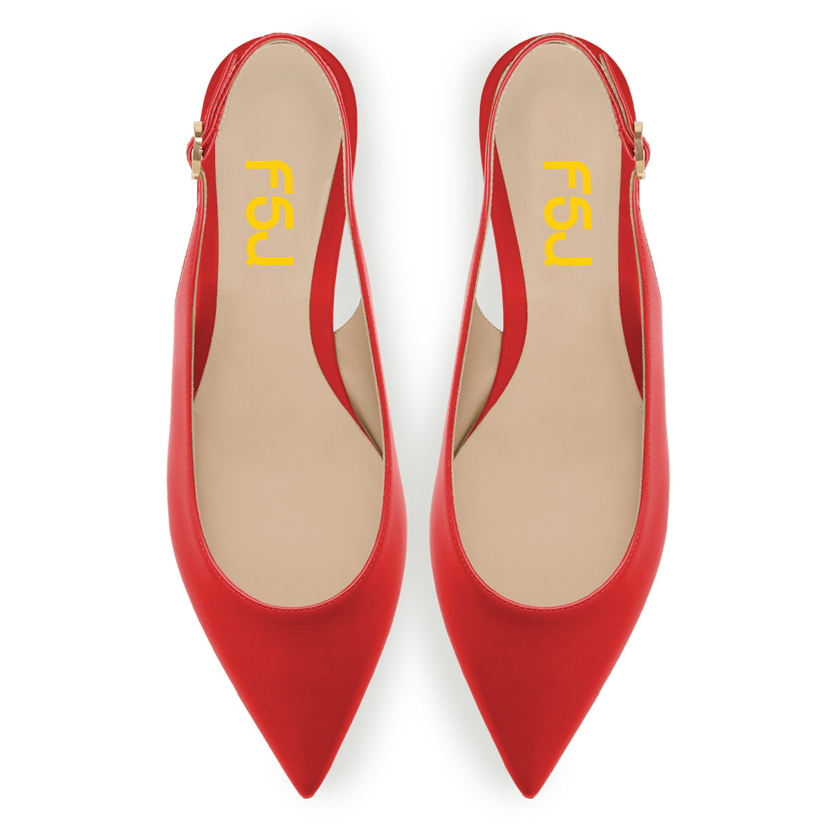 Stylish Red Pointed Toe Women's Dress Flats with Buckled Slingback