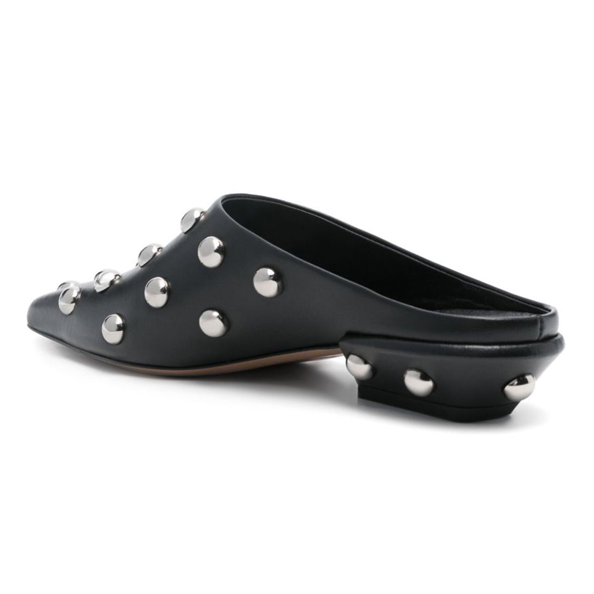 Women's Studded Square Toe Slip On Black Block Heel Mules Shoes