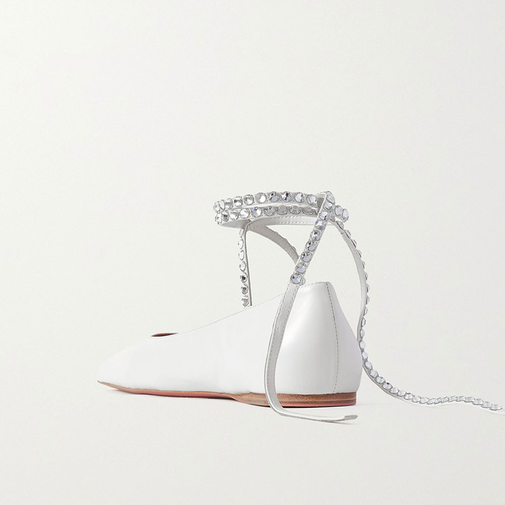 Elegant White Square Toe Rhinestone Strappy Bride Flats