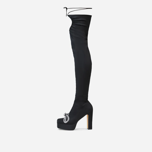 Black Platform Boots Chunky Heel Sexy Over The Knee Boots