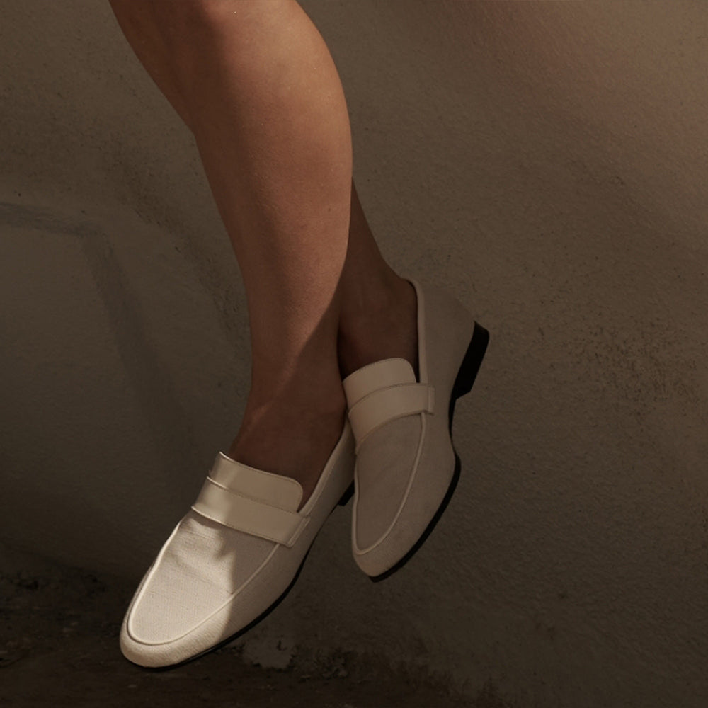 White Vegan Leather Square Toe Chunky Heel Loafers