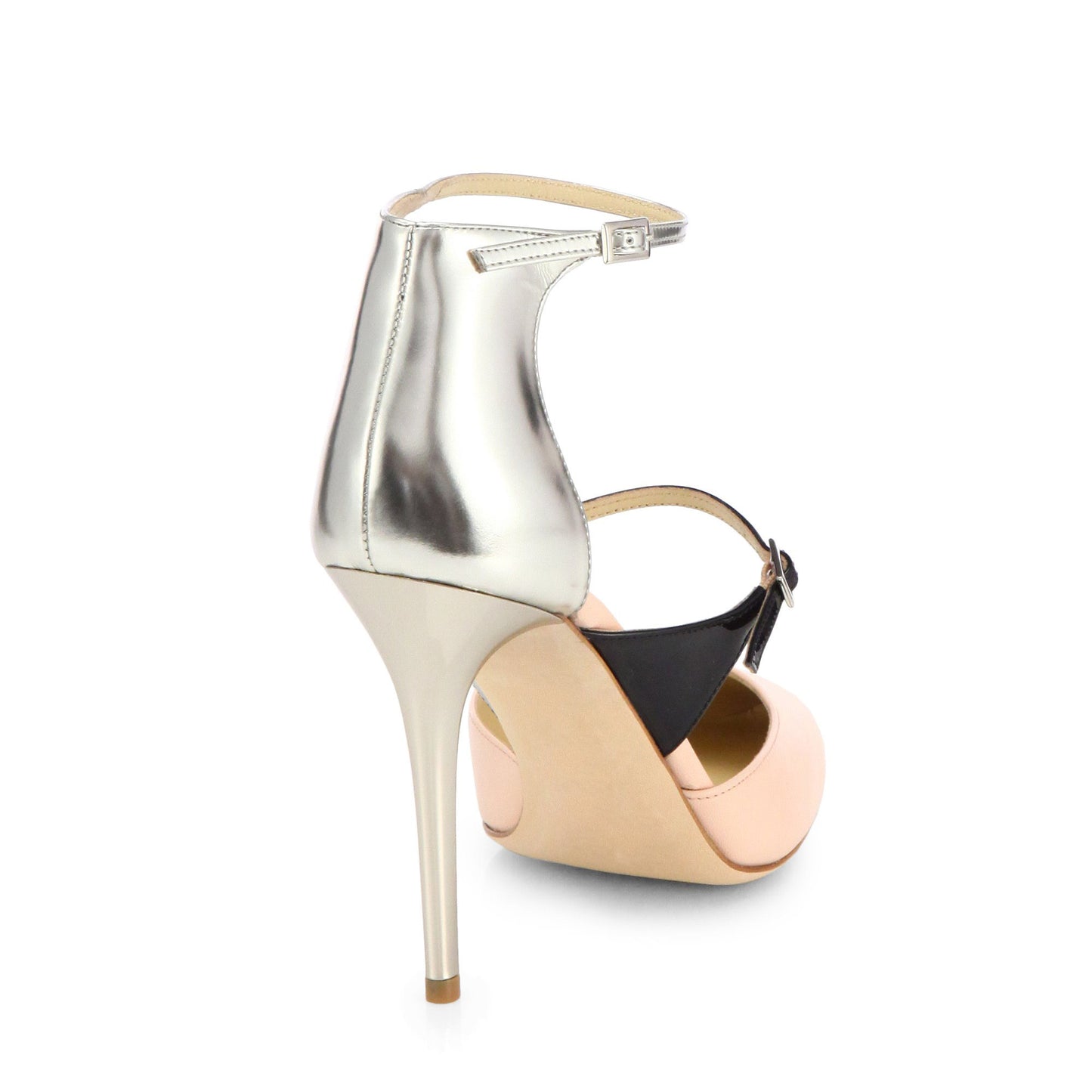 Women's Light Pink & Silver Ankle Strap Heels Pointed Toe Pumps