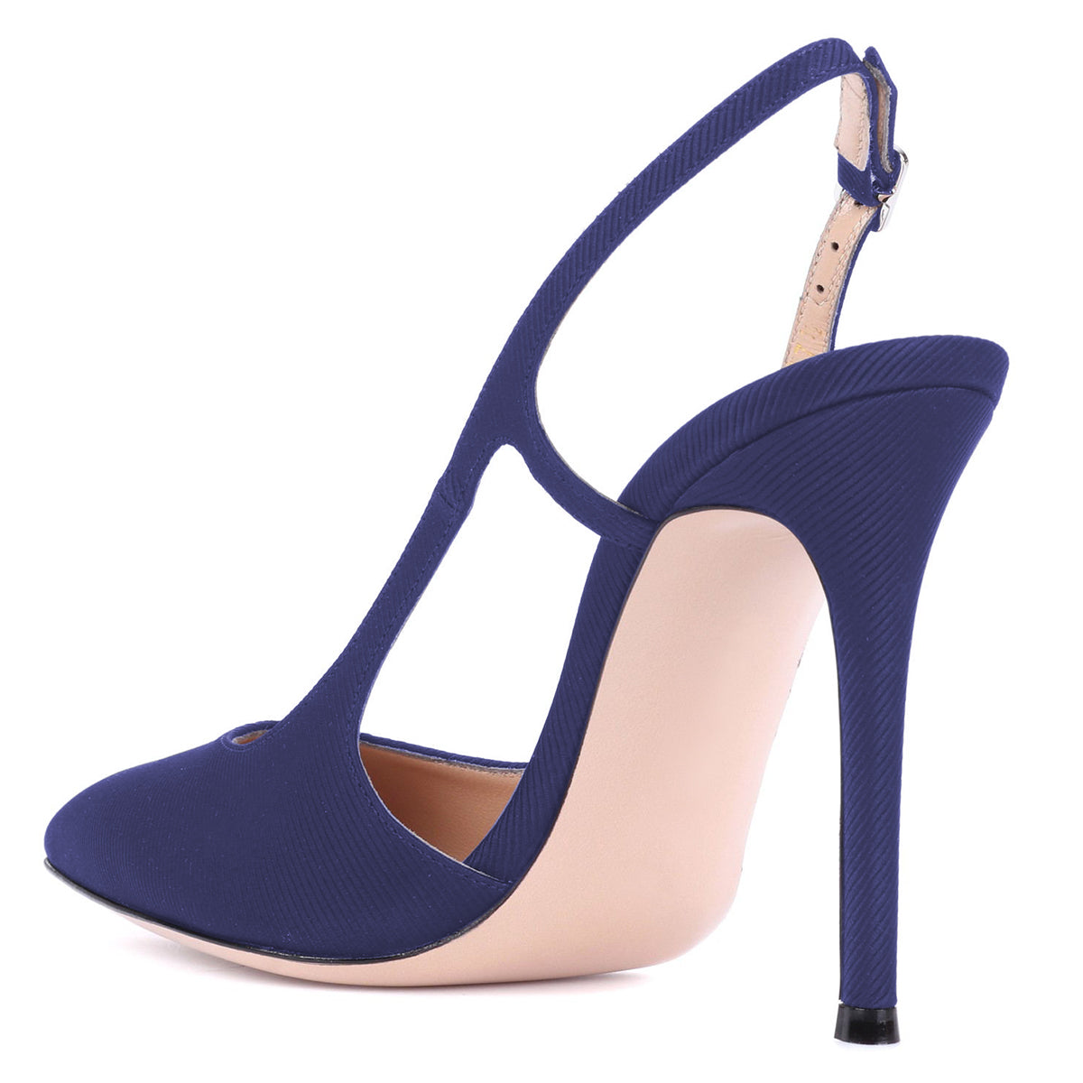 Women's Navy Pointed Toe Heels Buckle Slingback Pumps
