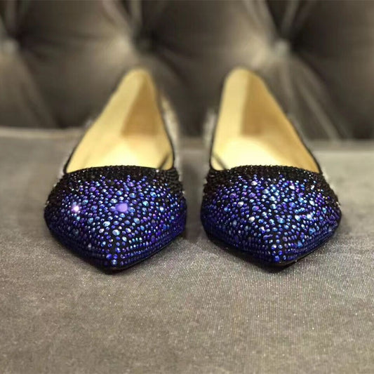 Purple and Black Pointy Toe Flats Rhinestone Vegan Suede Shoes
